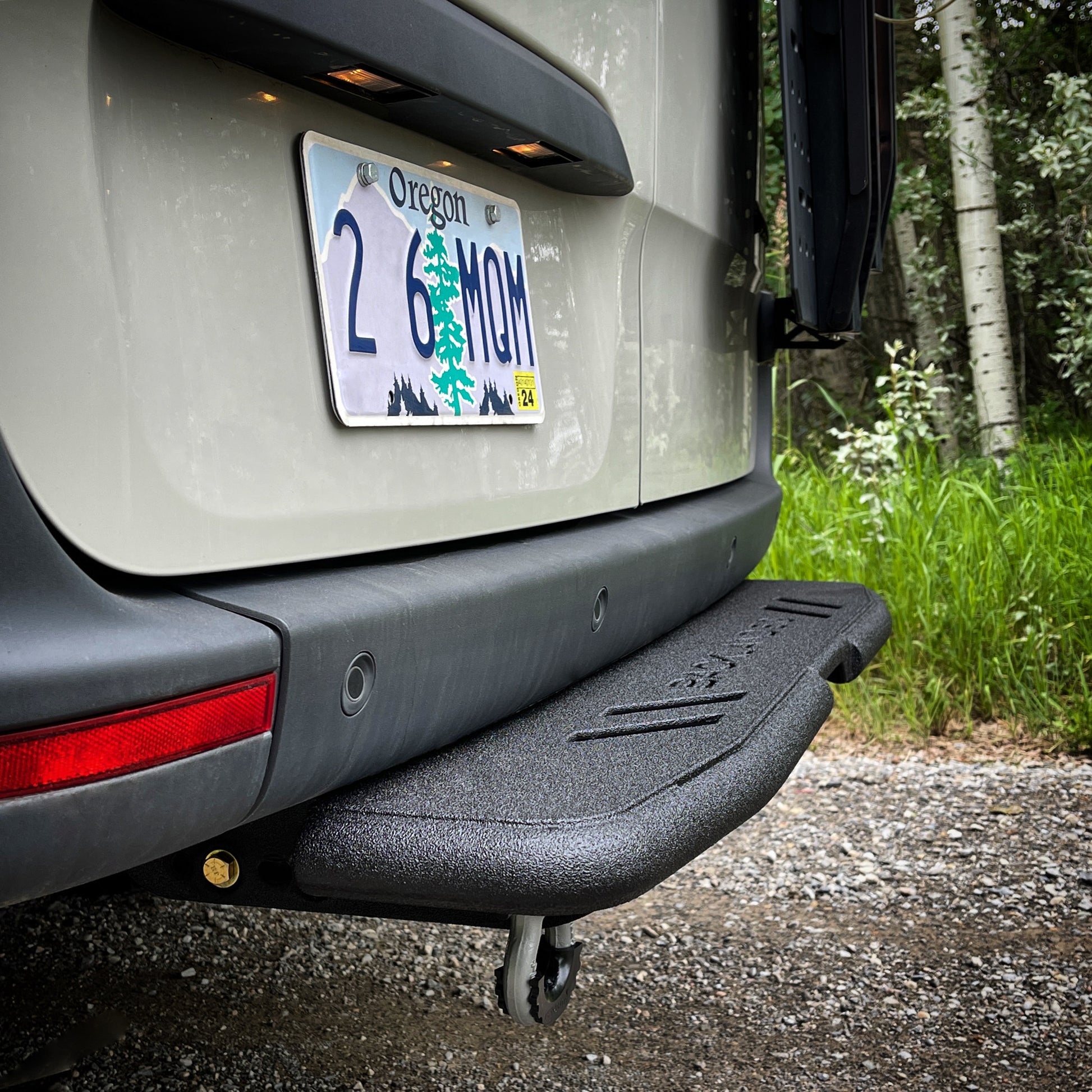 Close-up of the Apex series Mercedes Sprinter Rear Step Bumper