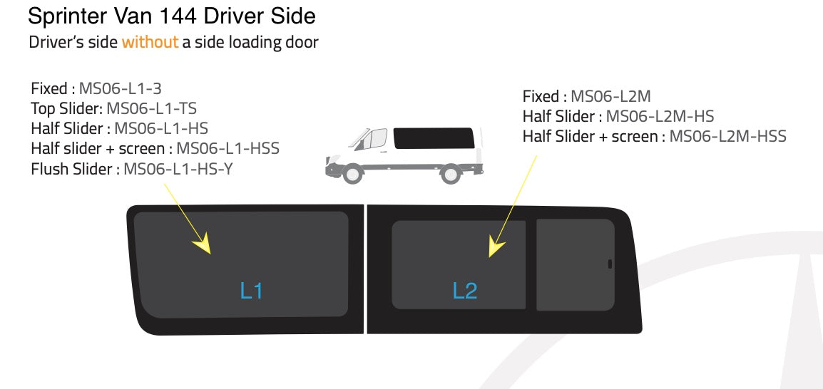 WINDOWS: AM Auto - Slider Window OEM Style - Sprinter Van 144 - L2 & R2