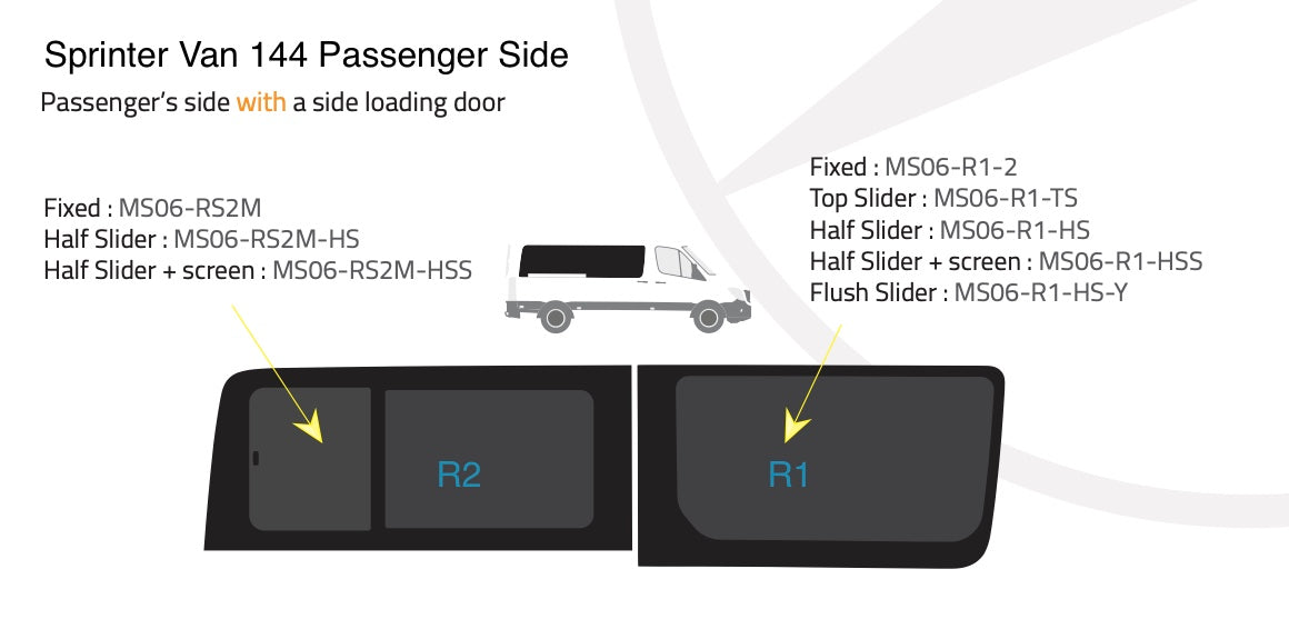 WINDOWS: AM Auto - Slider Window OEM Style - Sprinter Van 144 - L2 & R2