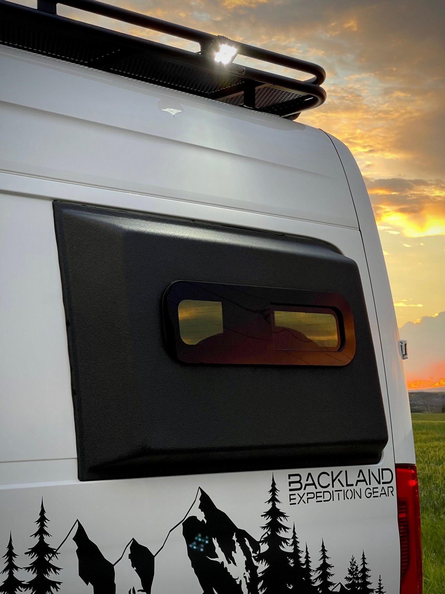 Close up of an AMA sliding window for van installed on a Pod.