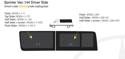 WINDOWS: AM Auto Slider Window - L2 & R2 for 144 Van