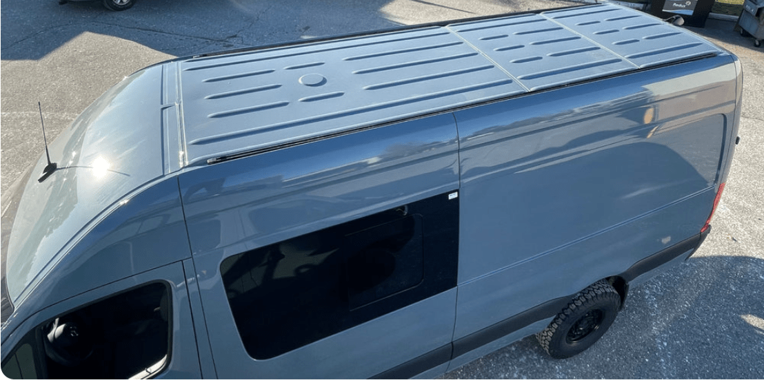 Roof rails installed on a Sprinter Van